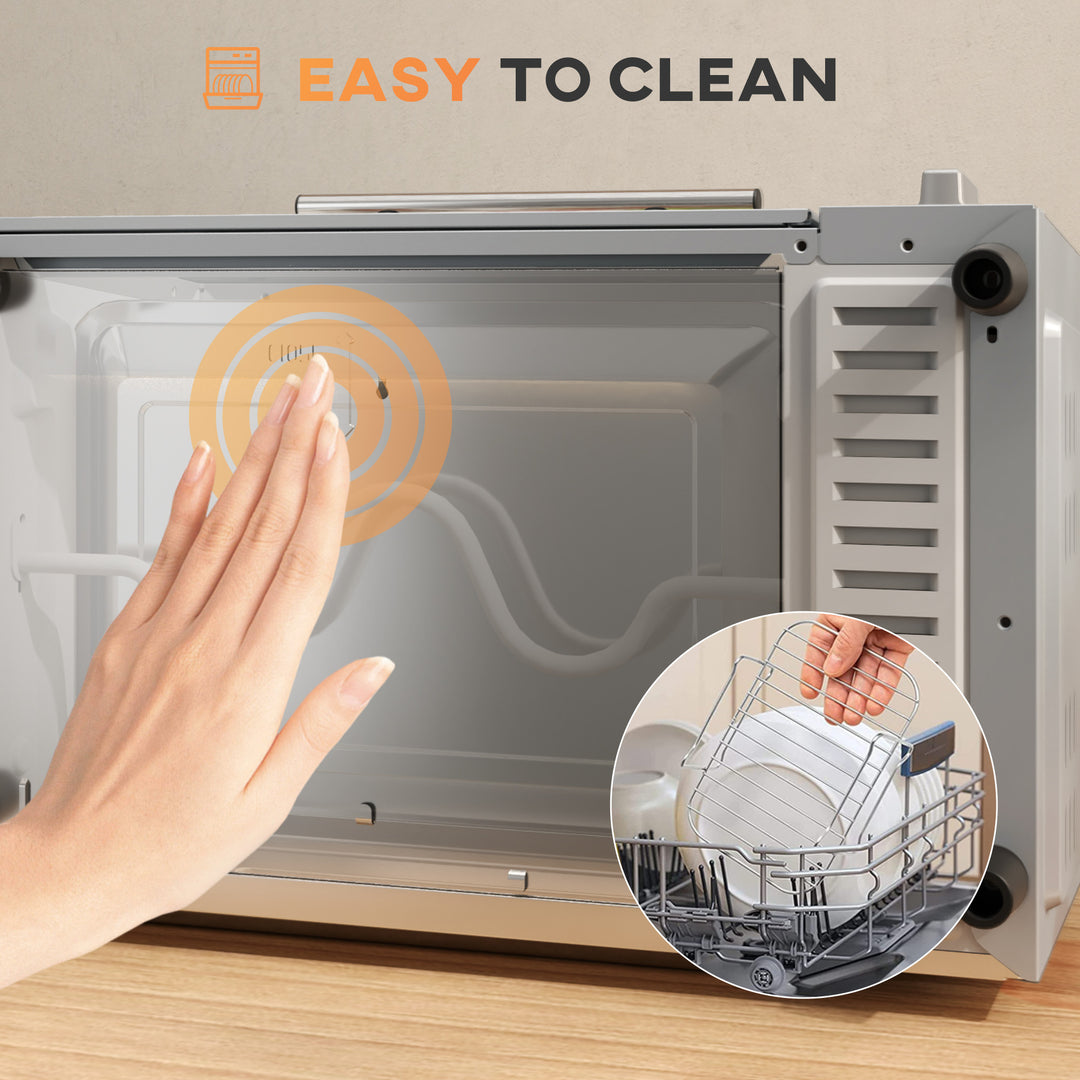 Mini Oven, 9L Countertop Electric Grill, Toaster Oven with Adjustable Temperature, Timer, Dishwasher Safe Baking Tray and Wire Rack, 750W, Silver