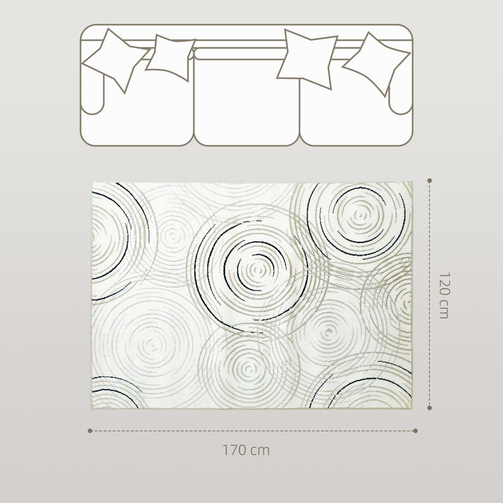 Modern Area Rug, Swirl Pattern Machine Washable Rug, Allergy-Friendly Floor Carpet for Living Room, Bedroom, Dining Room, Home Office, 170 x 120 cm, Cream White