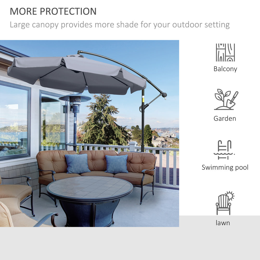 2.7m Garden Banana Parasol Cantilever Umbrella with Crank Handle and Cross Base for Outdoor, Hanging Sun Shade, Dark Grey