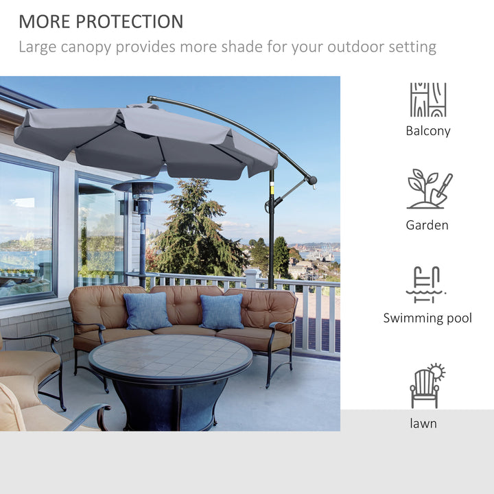 2.7m Garden Banana Parasol Cantilever Umbrella with Crank Handle and Cross Base for Outdoor, Hanging Sun Shade, Dark Grey