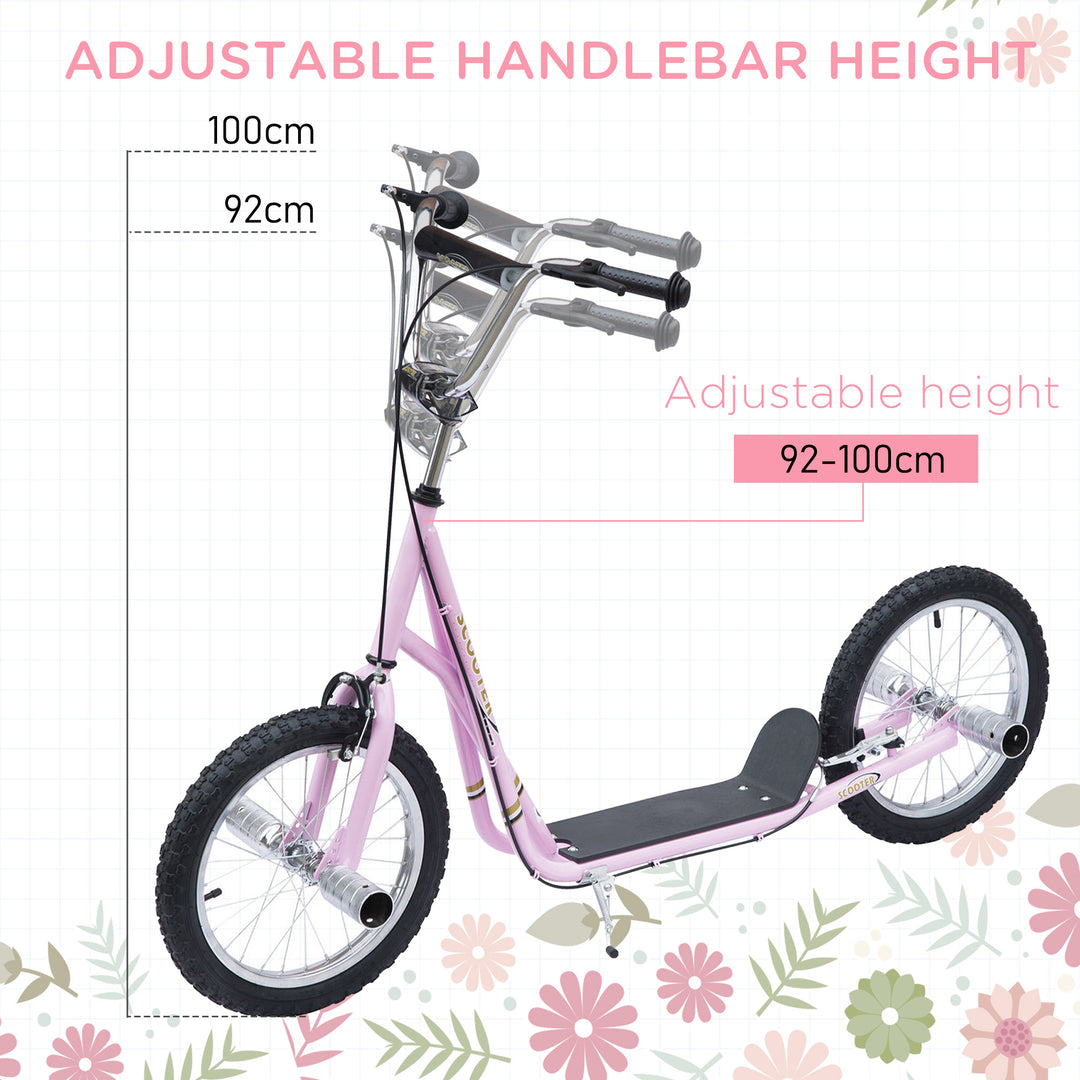 Stunt Scooter, Kids Scooter with 16" Big Wheels, Adjustable Height, Dual Brakes, for Ages 5+ Years, Pink