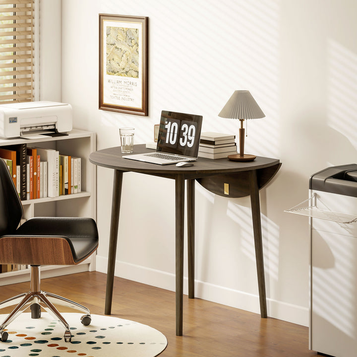 Folding Dining Table for 4, Round Drop Leaf Table, Modern Space Saving Small Kitchen Table with Wood Legs for Dining Room, Grey