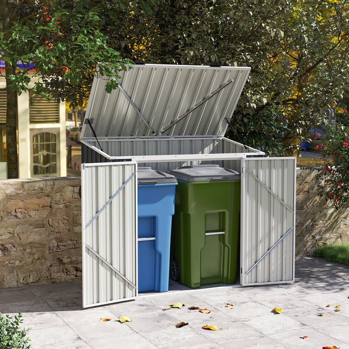MCL 5ft x 3ft Garden 2-Bin Steel Storage Shed, Double Rubbish Storage Shed, Hide Dustbin w/ Locking Doors and Openable Lid