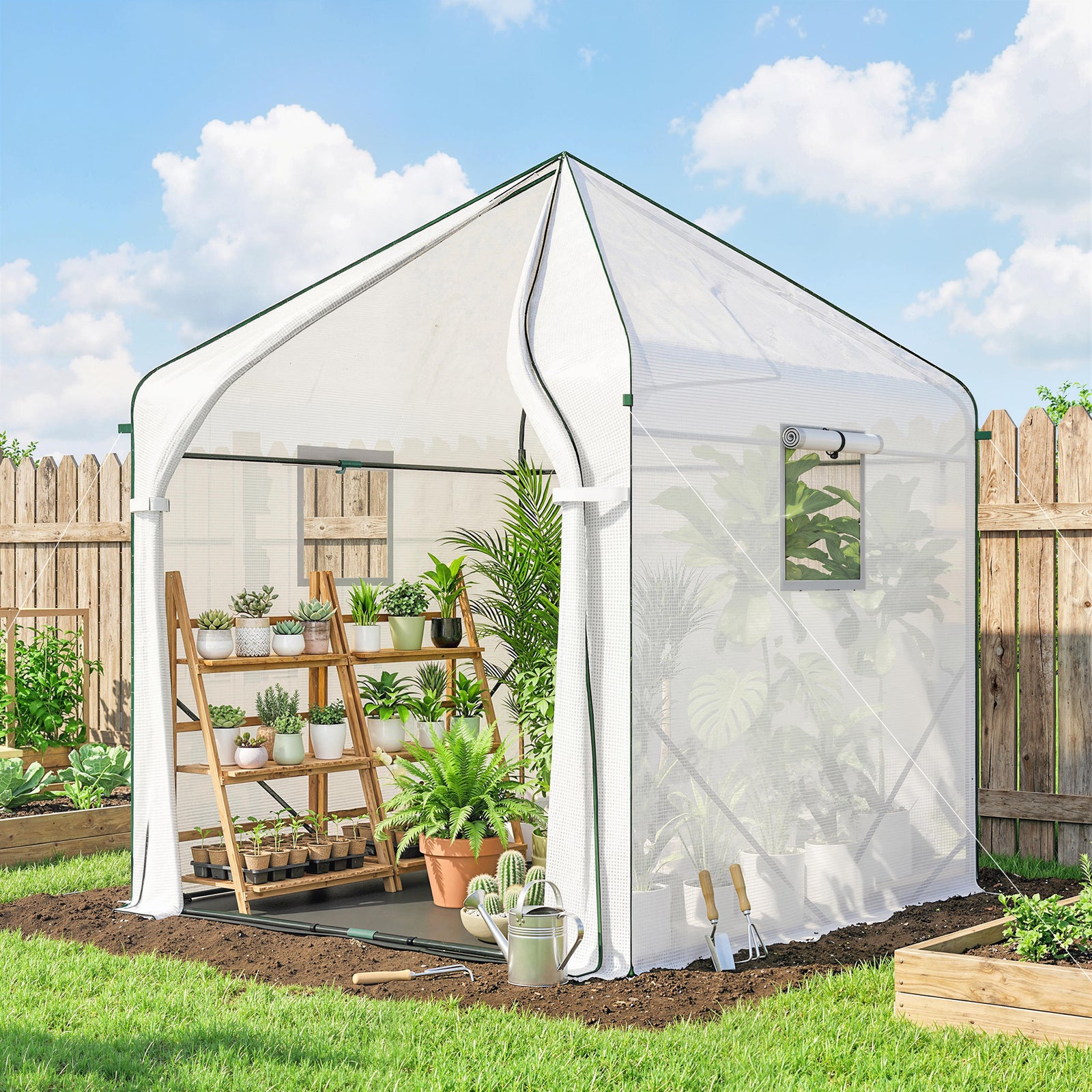 Walk-in Greenhouse for Outdoors with Steel Frame, Large Plant House wi