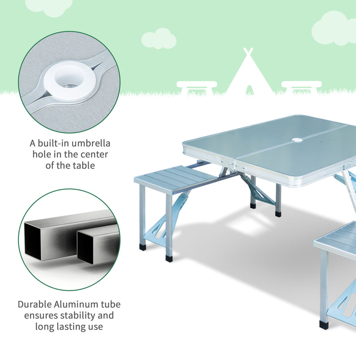 Outsunny Folding Camping Table and Chairs Set, Portable Picnic Table with Stools, Aluminium Outdoor Garden BBQ Party Field Kitchen