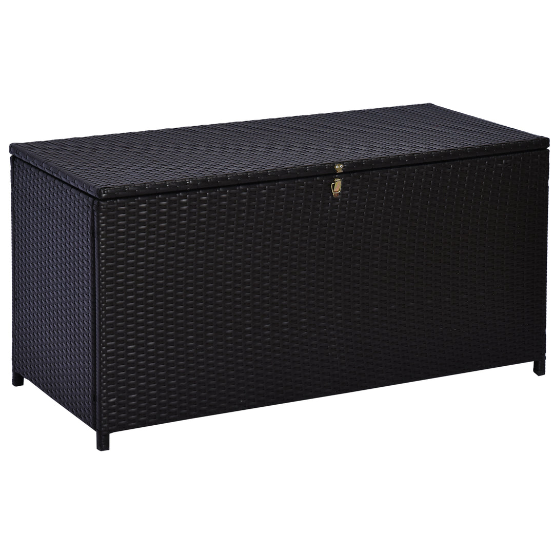 MCL 284 L Rattan Garden Storage Box, Outdoor Garden Storage Box with Gas Lift and Lockable Lid, Outdoor Wicker Rattan Chest Container for Garden Tools, 118 x 54 x 59 cm, Dark Brown