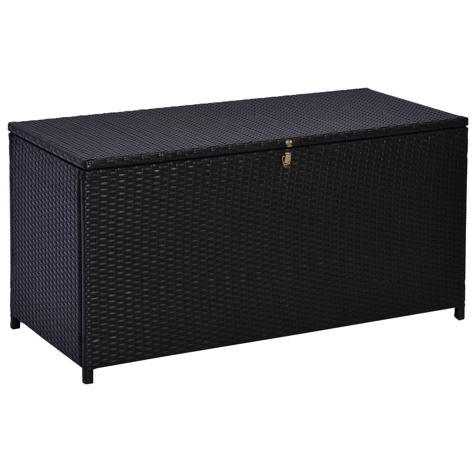 284 L Rattan Garden Storage Box, Outdoor Garden Storage Box with Gas Lift and Lockable Lid, Outdoor Wicker Rattan Chest Container for Garden Tools, 118 x 54 x 59 cm, Dark Brown