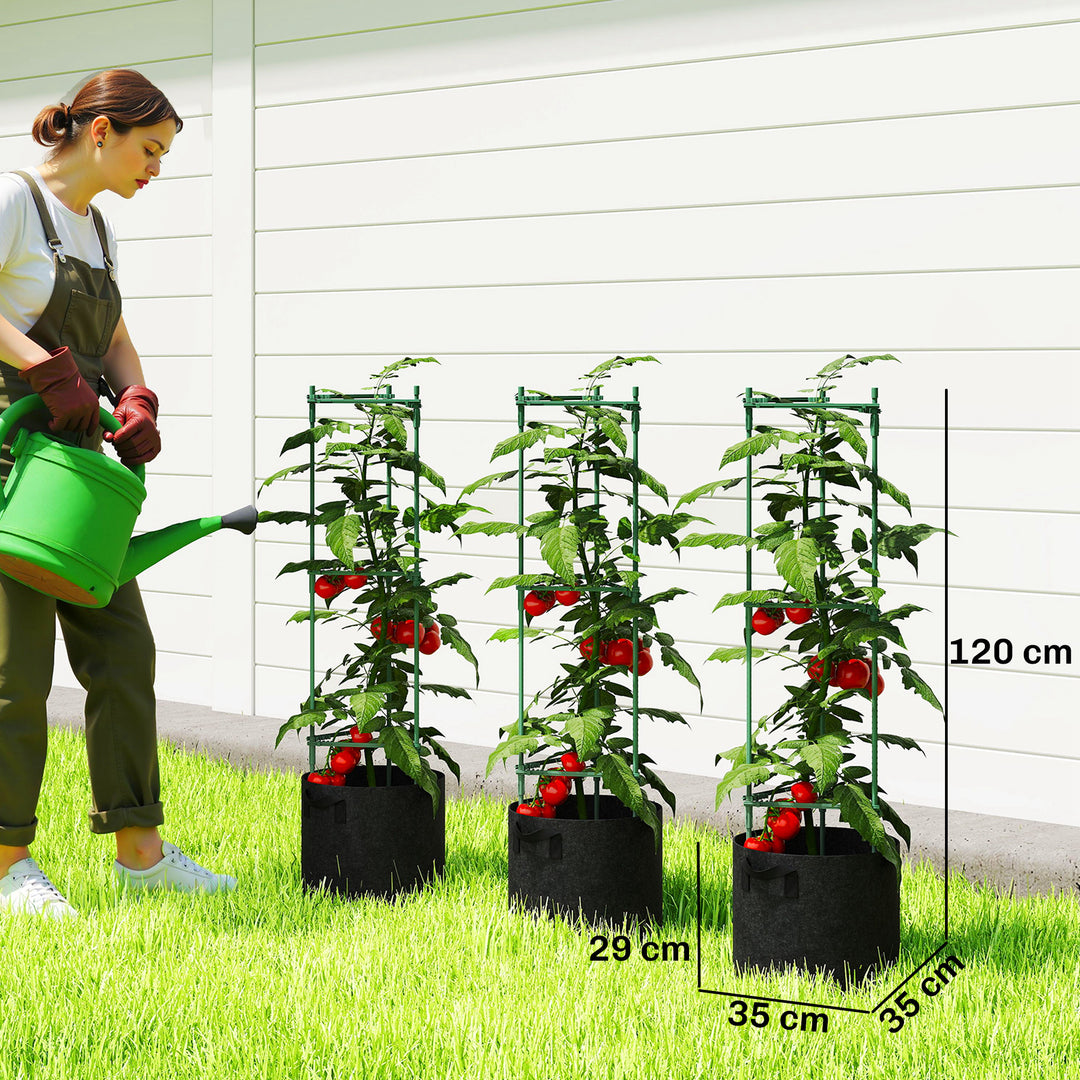 3 Packs Tomato Cages with 83.7L Grow Bags, 47.2" Adjutstable Triangle Plant Stakes Support Trellis with Planter Bags