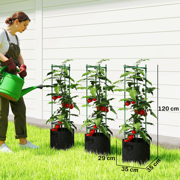 3 Packs Tomato Cages with 83.7L Grow Bags, 47.2" Adjutstable Triangle Plant Stakes Support Trellis with Planter Bags