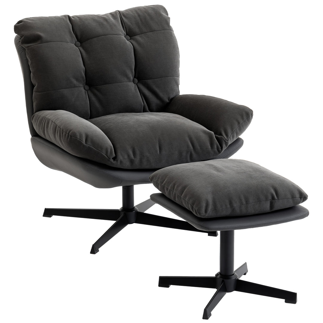Accent Chair with Footstool, Swivel Lounge Chair with Chenille Upholst