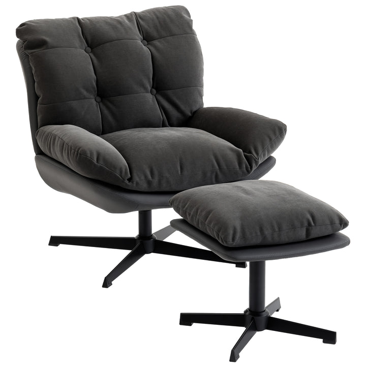 Accent Chair with Footstool, Swivel Lounge Chair with Chenille Upholst
