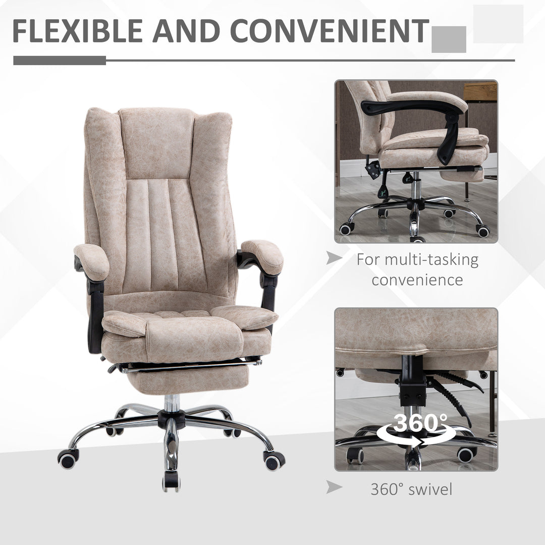 Home Office Chair Microfibre Desk Chair with Reclining Function Armrests Swivel Wheels Footrest Beige