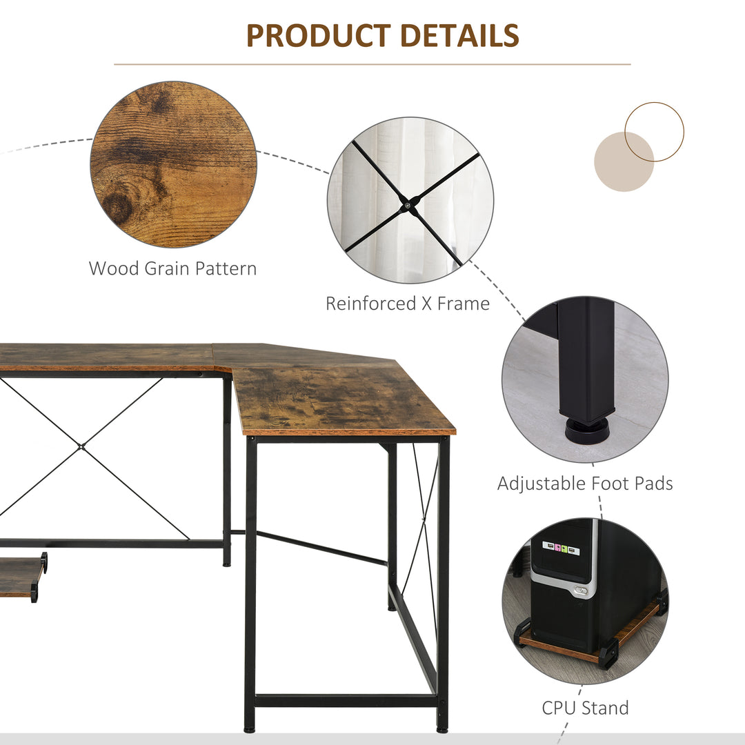 L-Shaped Desk, Gaming Desk, 150 x 150 x 75 cm, Corner Computer Desk for Study, Home Office, Bedroom, Rustic Brown