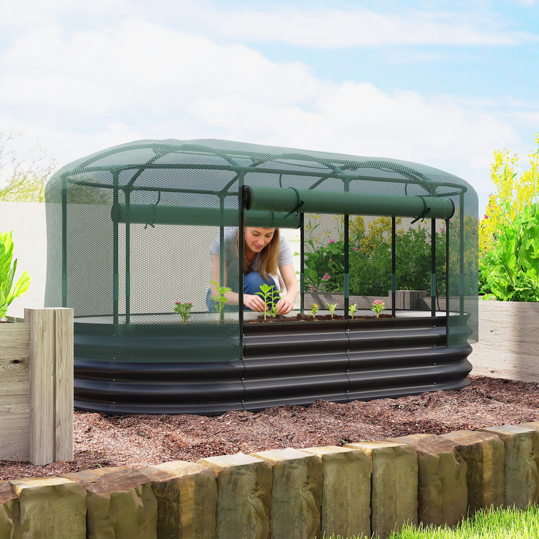 Galvanised Raised Garden Bed Kit with Self Watering System and Mesh Cover, Garden Boxes, 6x3Ft