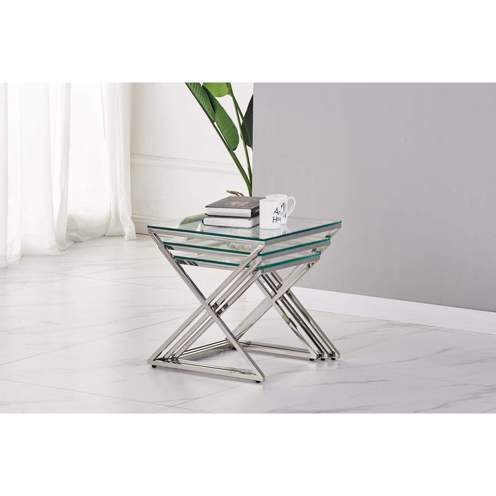 Osaka Nest of Tables Clear Glass & Silver Frame