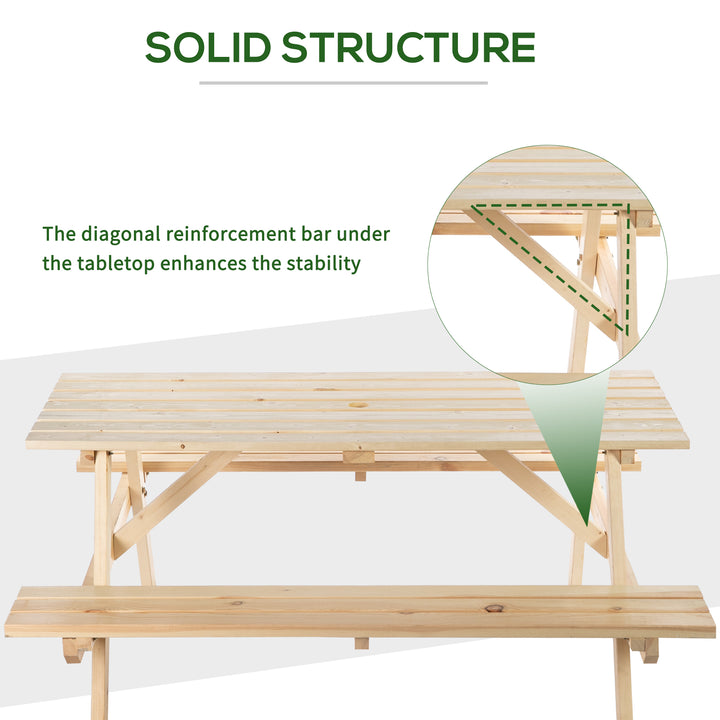 6 Seater Wooden Picnic Table Bench for Outdoor Garden or Patio with Parasol Cutout 150 cm Natural Wood Finish