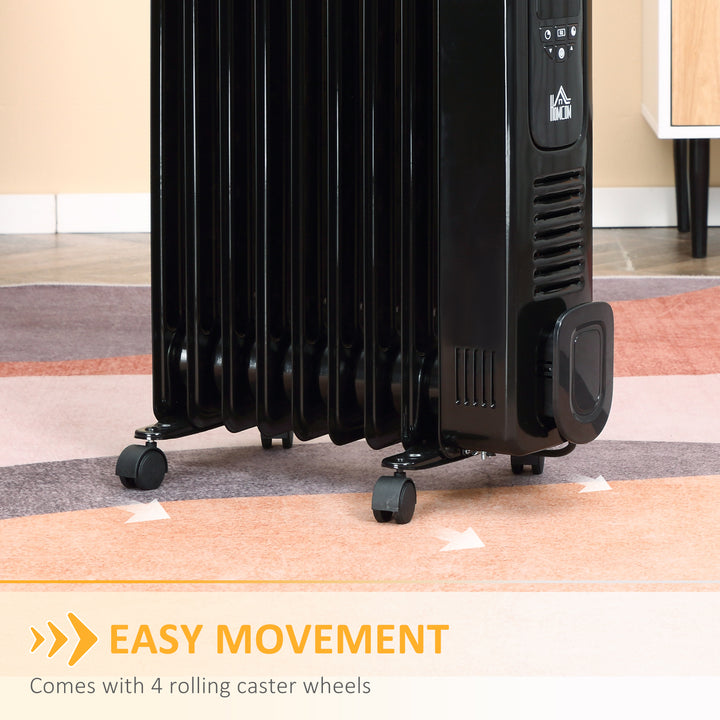 2000W Digital Oil Filled Radiator, 9 Fin, Portable Electric Heater with LED Display, Timer, 3 Heat Settings, Safety Cut-Off and Remote Control, Black