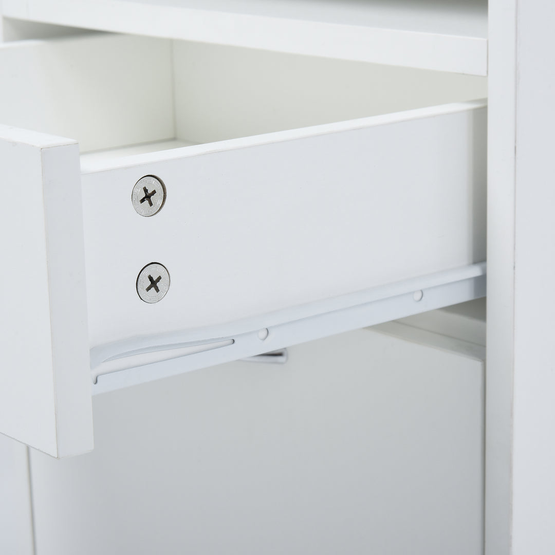 60cm Filing Cabinet with Drawer, Open Shelf, Metal Handles and 4 Wheels, Office Home Organiser Mobile Printer, White
