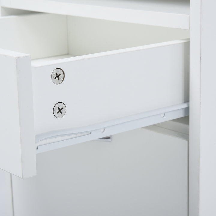 60cm Filing Cabinet with Drawer, Open Shelf, Metal Handles and 4 Wheels, Office Home Organiser Mobile Printer, White