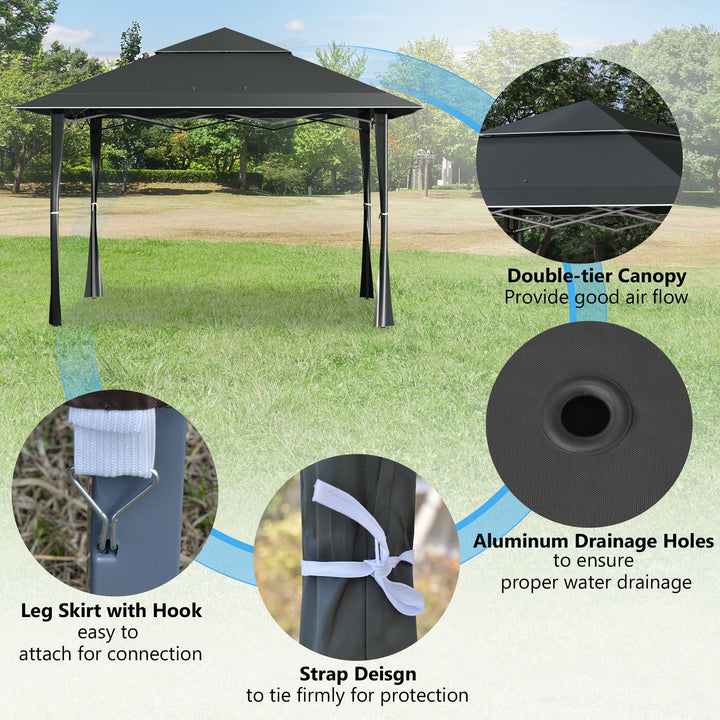 Outsunny 4 x 4m Pop-up Gazebo Double Roof Canopy Tent with UV Proof, Roller Bag & 3-Level Height Adjustable Outdoor Party, Steel Frame, Dark Grey