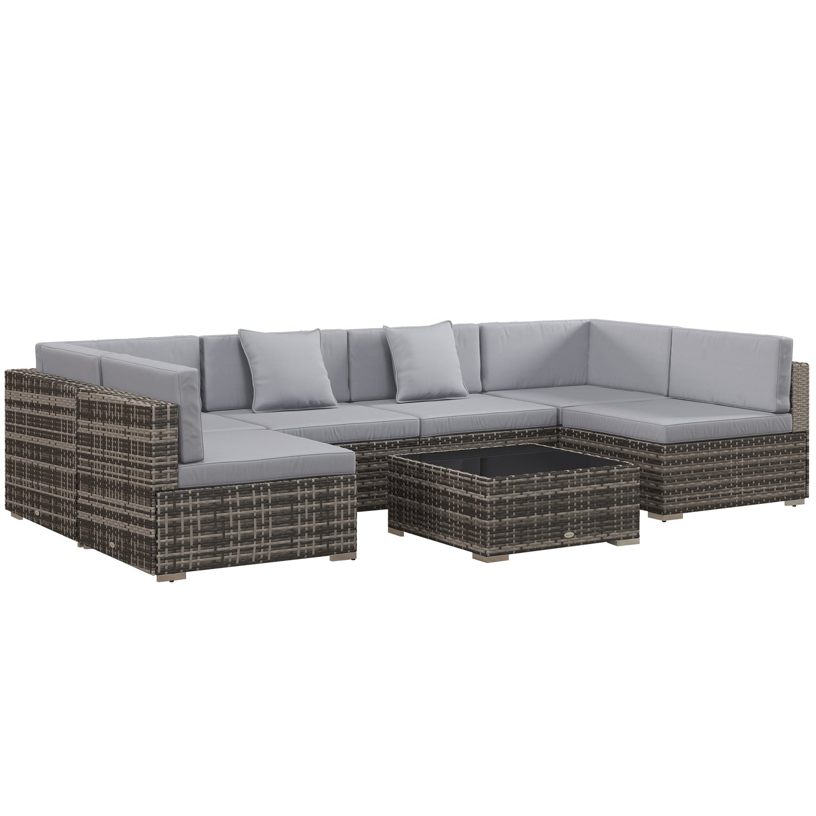 Seven-Piece Rattan Garden Set, with Glass-Top Table - Mixed Grey