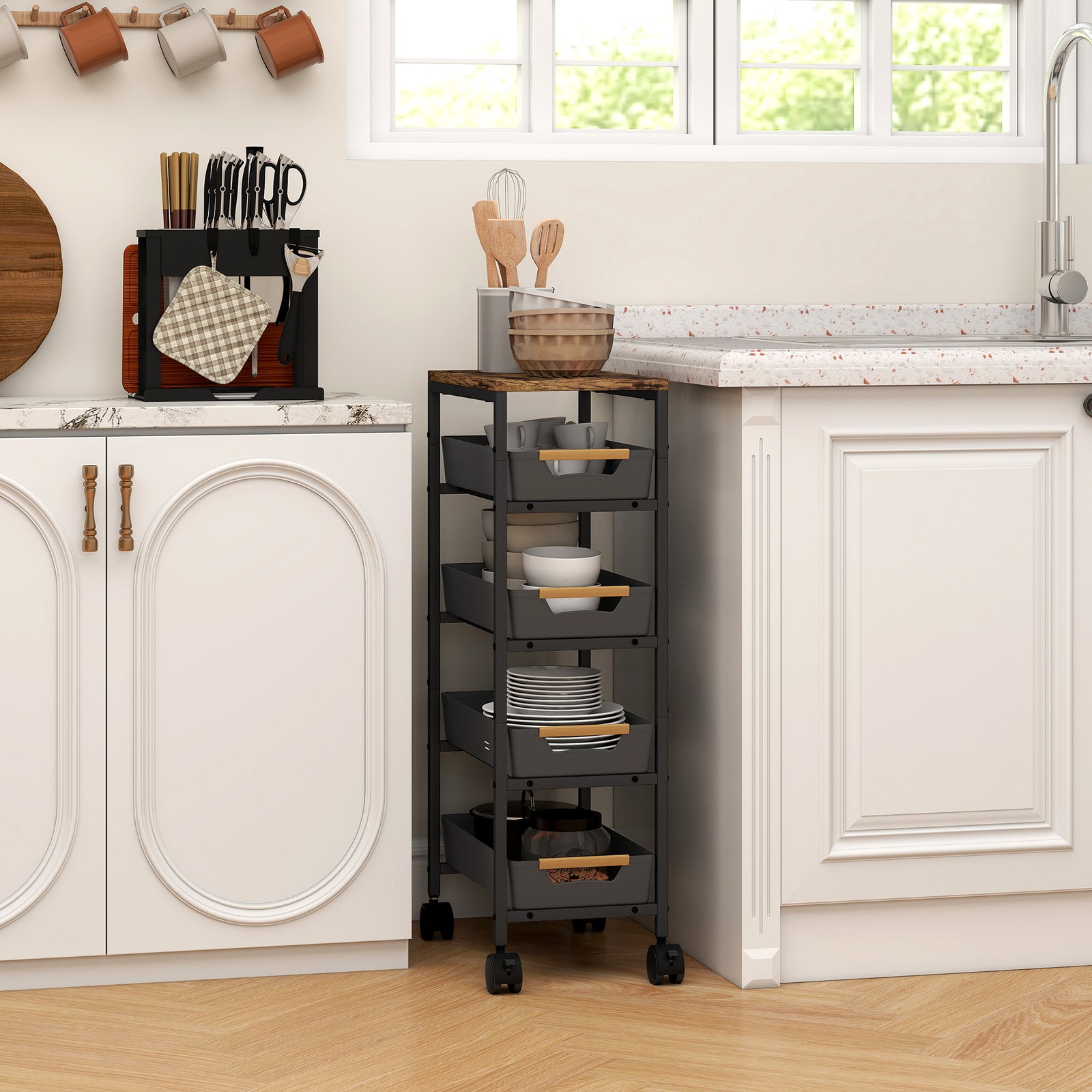 5-Tier Storage Trolley on Wheels - Black