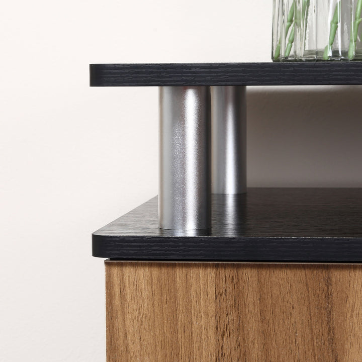 TV Cabinet Unit for TVs up to 50'' with Storage Shelf and Cupboards, Living Room Entertainment Center Media Console, Black and Walnut