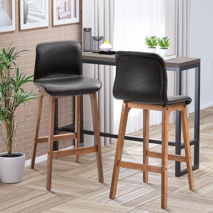 HOMCOM Bar Chair, Modern Bar Stools Set of 2, PU Leather Upholstered Bar Chairs with Wooden Frame, Footrest for Home Bar, Dining Room | Aosom UK