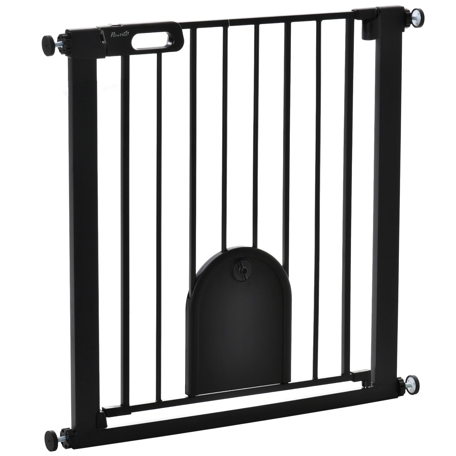 Dog Gate with Cat Flap Pet Safety Gate Barrier, Stair Pressure Fit, Auto Close, Double Locking, for Doorways, Hallways, 75-82 cm Black