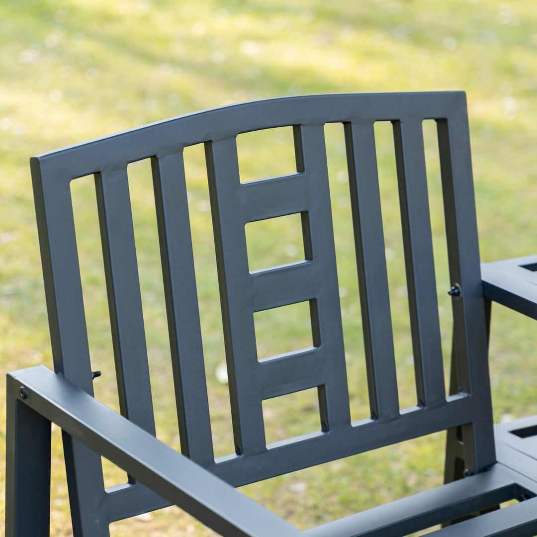 2 Seat Garden Chair Bench Loveseats Jack and Jill Seat w/Coffee Table Slatted Design Patio Yard