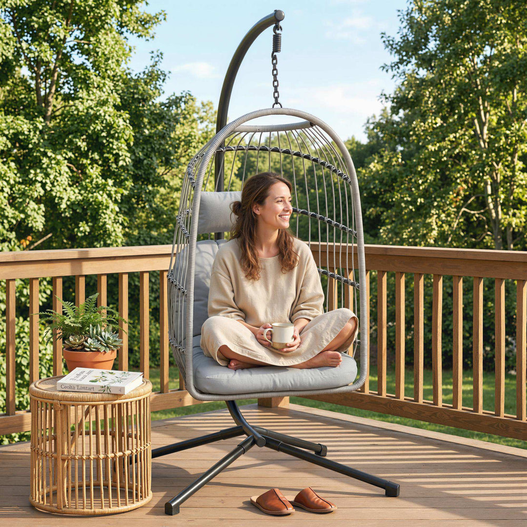 Hanging Egg Chair, Indoor Outdoor Hammock Swing Chair with Stand, Safe