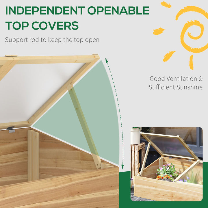Wooden Cold Frame Greenhouse Garden Polycarbonate Grow House with Independent Openable Top Covers for Flowers, Vegetables, Plants, 100 x 50 x 36 cm, Natural