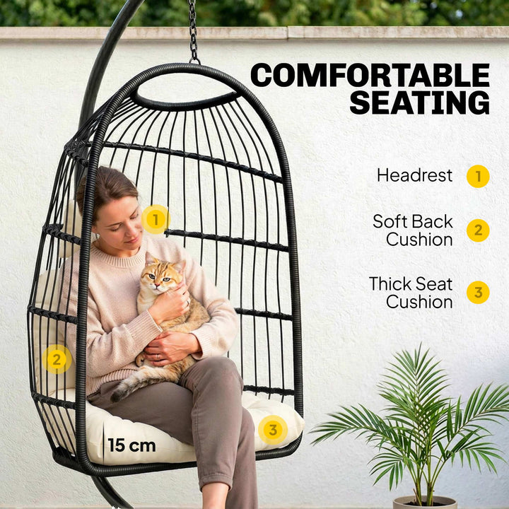 Hanging Egg Chair, Indoor Outdoor Hammock Swing Chair with Stand, Safe