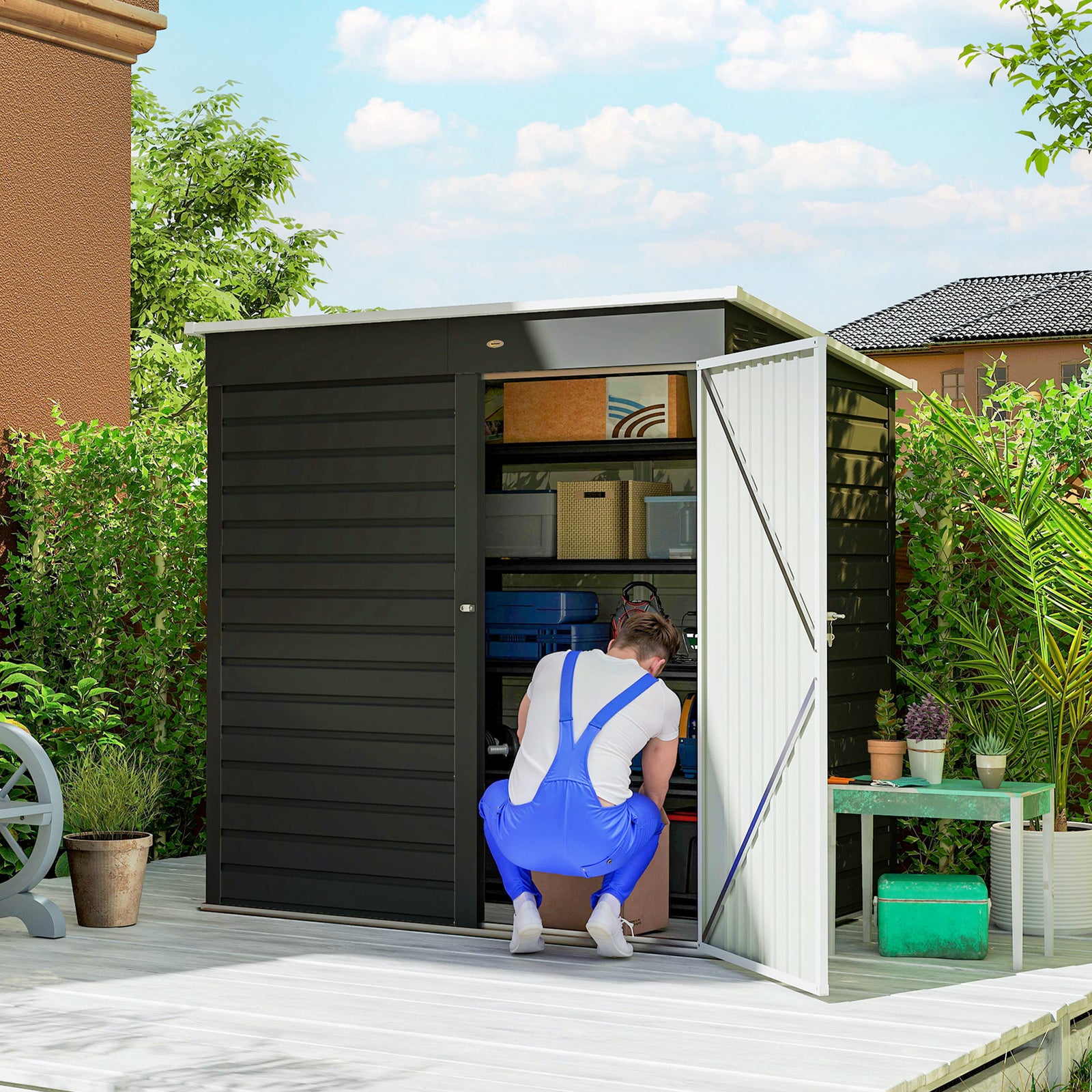 6 x 4ft Metal Garden Storage Shed, Outdoor Tool Storage Shed with Lockable Door and Gloves for Garden, Patio, Dark Grey