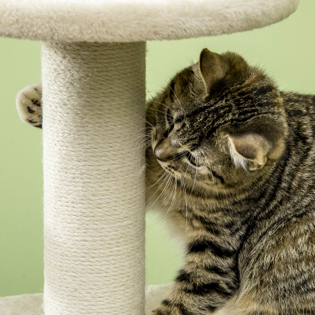 Cat Tree, with Scratching Post, Cat House & Hanging Toy Ball - Beige