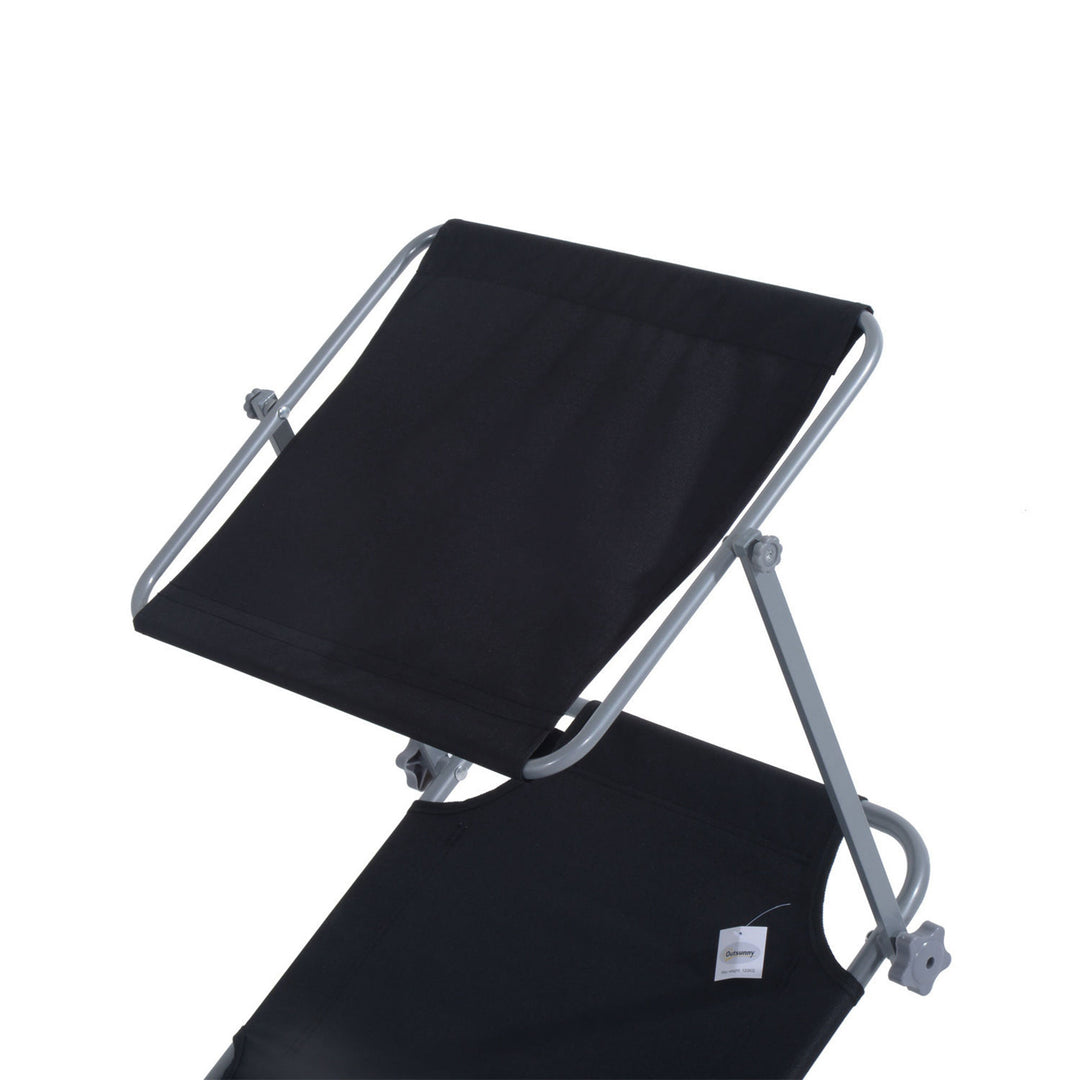 2 Pieces Outdoor Foldable Sun Lounger, 4 Level Adjustable Backrest Reclining Sun Lounger Chair with Angle Adjust Sun Shade Awning for Beach, Garden, Patio, Black