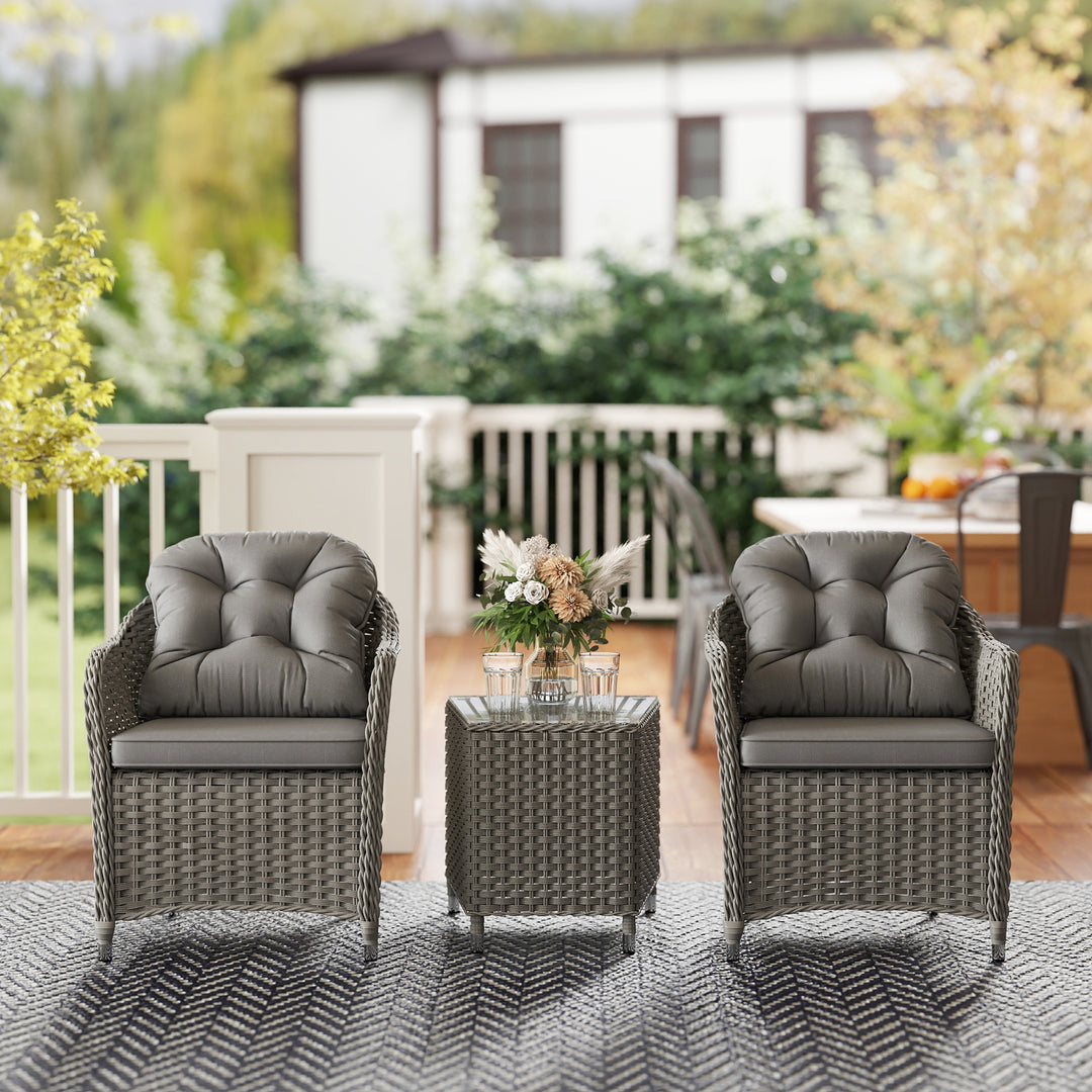 Three-Piece Super Padded Rattan Set - Light Grey
