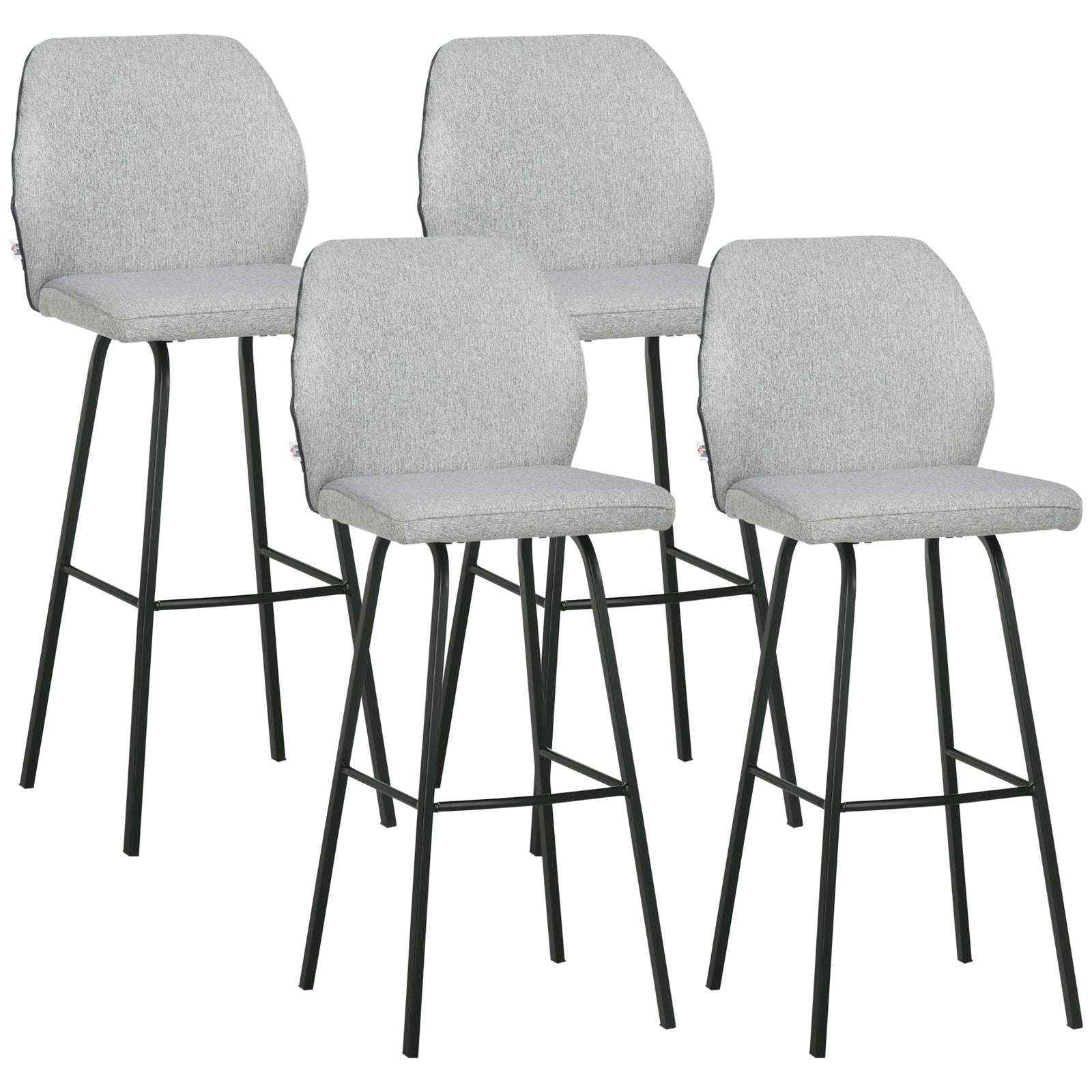 Bar Stools Set of 4, Linen-Touch Upholstered Bar Chairs, Kitchen Stools with Backs and Steel Legs for Dining Room, Light Grey