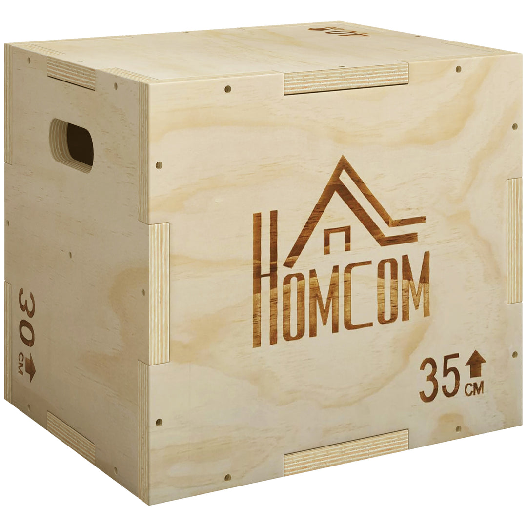 3-in-1 Wooden Plyo Box, Plyometric Jump Box with Handle Openings for H
