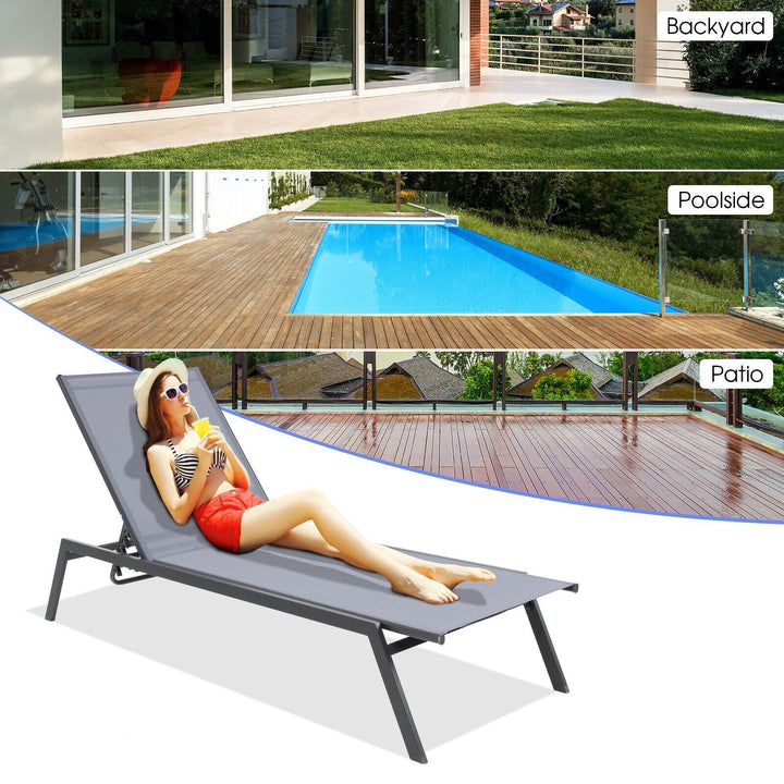 Outdoor Adjustable 6-Position Lounge Chair with Quick-Drying Fabric