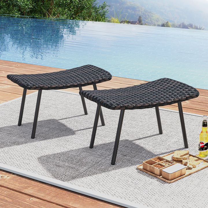 Outdoor Ottomans Set of 2 with Quick Dry Foam and Heavy Duty Metal Frame-Brown