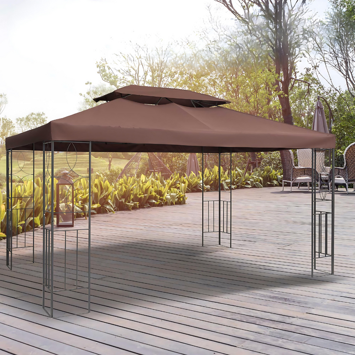 Outsunny Gazebo Replacement Roof Canopy, 3x4m, 2 Tier UV Protection Top Cover, Brown, for Garden Patio (TOP ONLY)