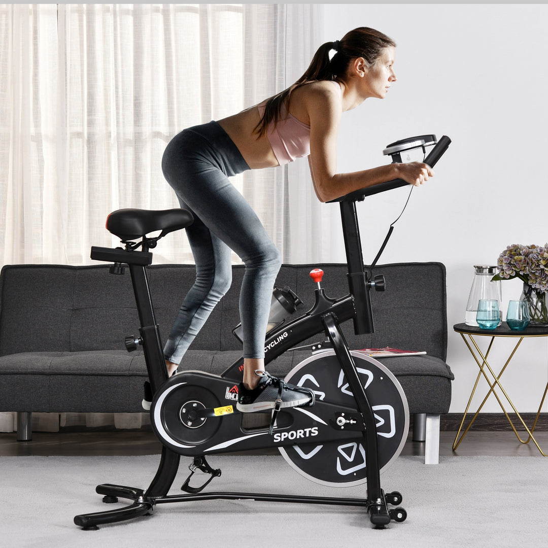 MCL Indoor Stationary Exercise Bike 6kg Flywheel Fitness Cardio Workout Bke Trainer for Home Gym w/ Adjustable Resistance LCD Monitor Pad and Bottle Holder Black