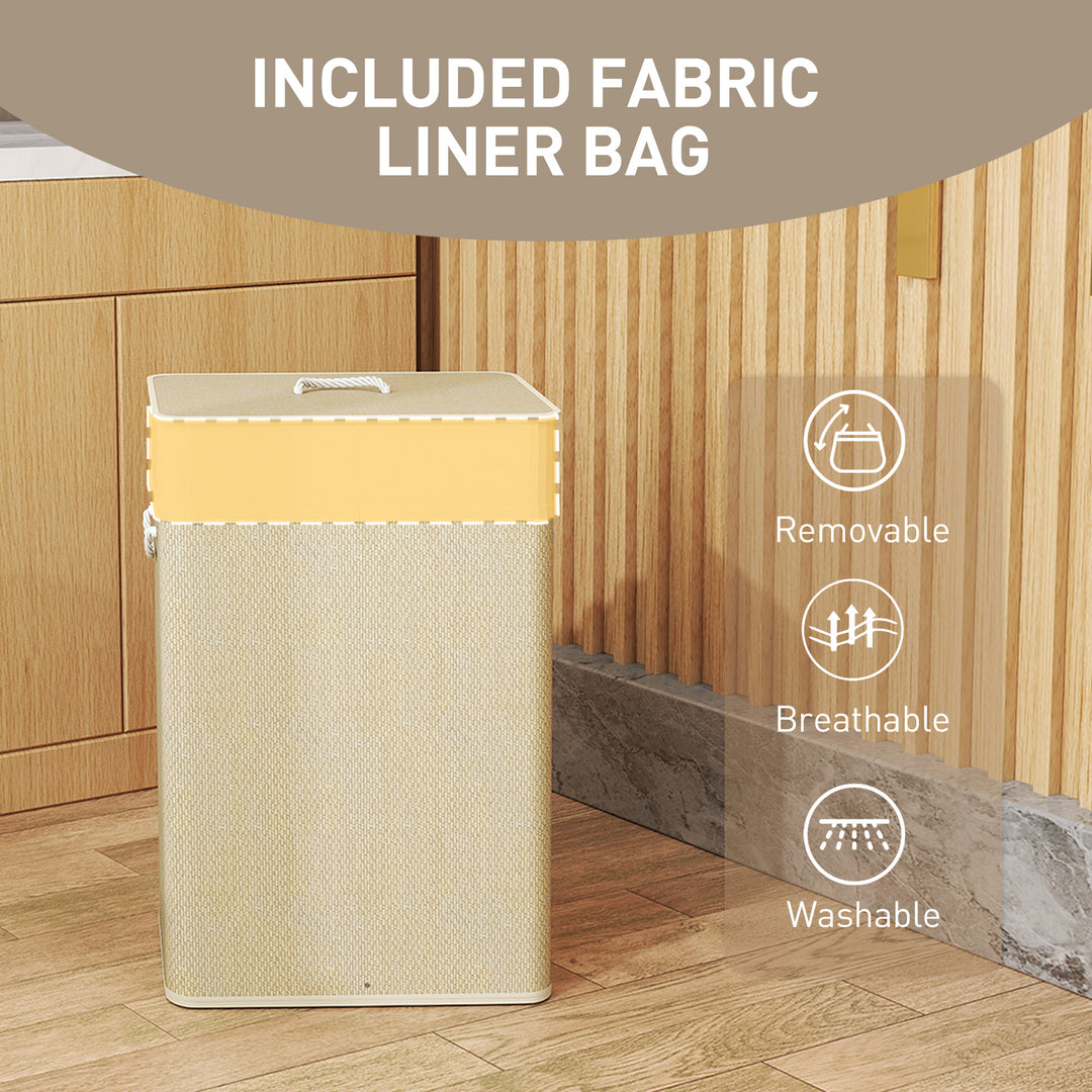 Bamboo Laundry Basket with Lid, 72L Laundry Hamper with Rope Handles, Washing Basket with Removable Washable Liner Bag for Bathroom, Bedroom, Nature Wood Finish