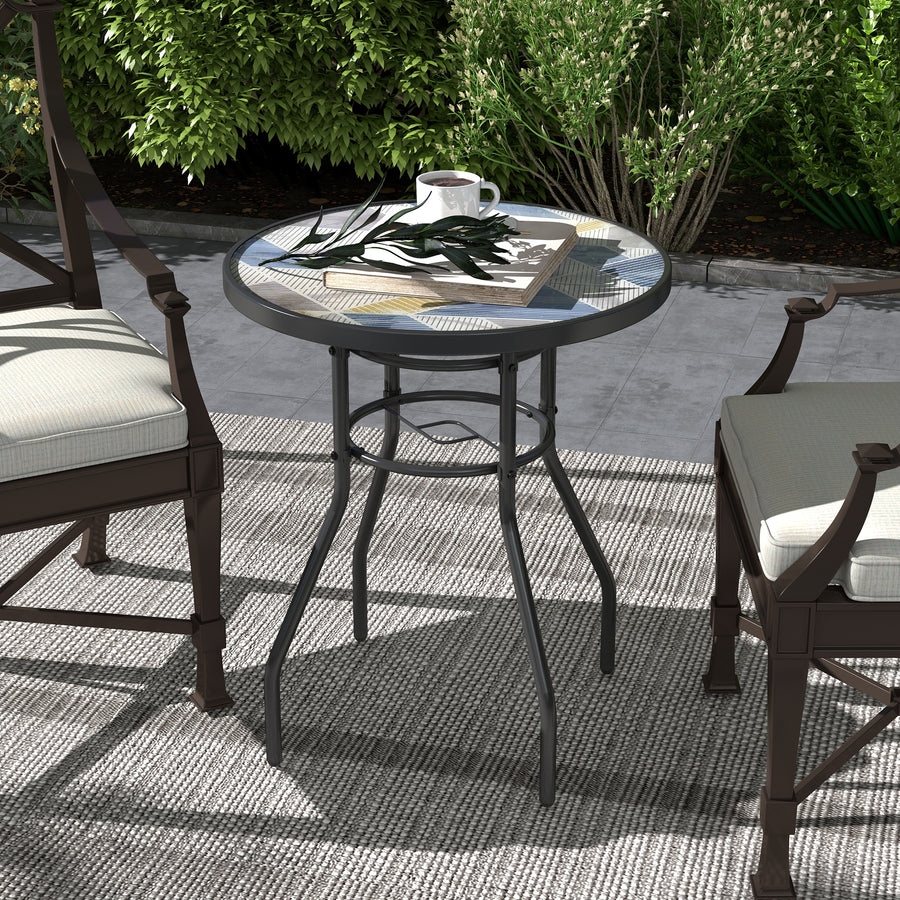 Φ60 Garden Table, with Glass Printed Tabletop - Multicolour