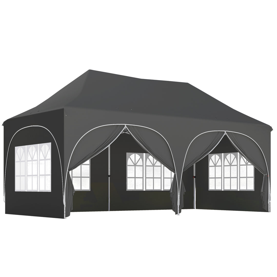 3 x 6m Pop Up Gazebo Shelter with Sides, 6 Sandbags, Peak Top Garden P