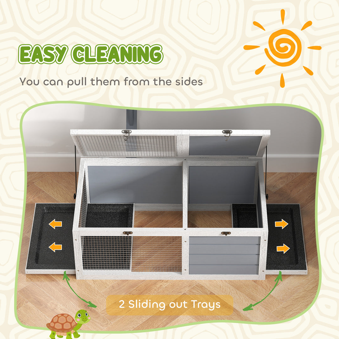Wooden Tortoise Enclosure, Tortoise House w/ Lamp Holder, for Outdoor, Indoor, Light Grey