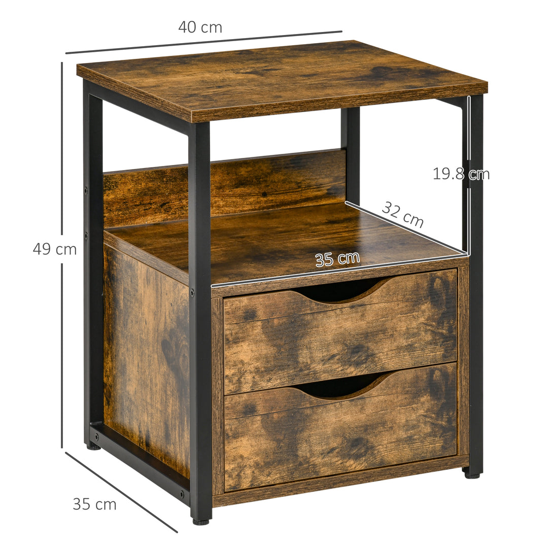 Industrial Side Table Set of 2, Sofa Table with Drawer, Bedside Cabinet with Storage Shelf, Slim Nightstand for Living Room, Bedroom, Rustic Brown