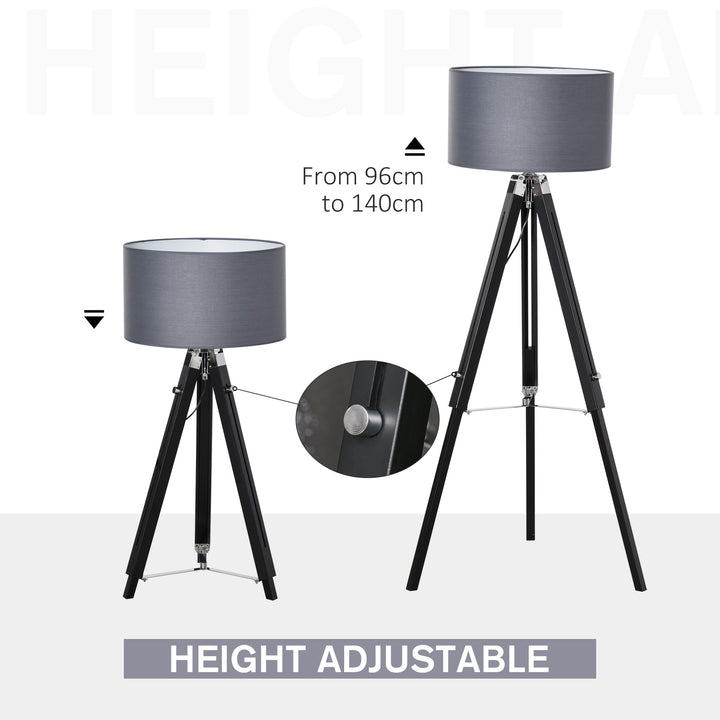 HOMCOM Modern Tripod Standing Lamps for Living Room with Fabric Lampshade, Floor Lamps for Bedroom, (Bulb not Included), Grey and Black | Aosom UK