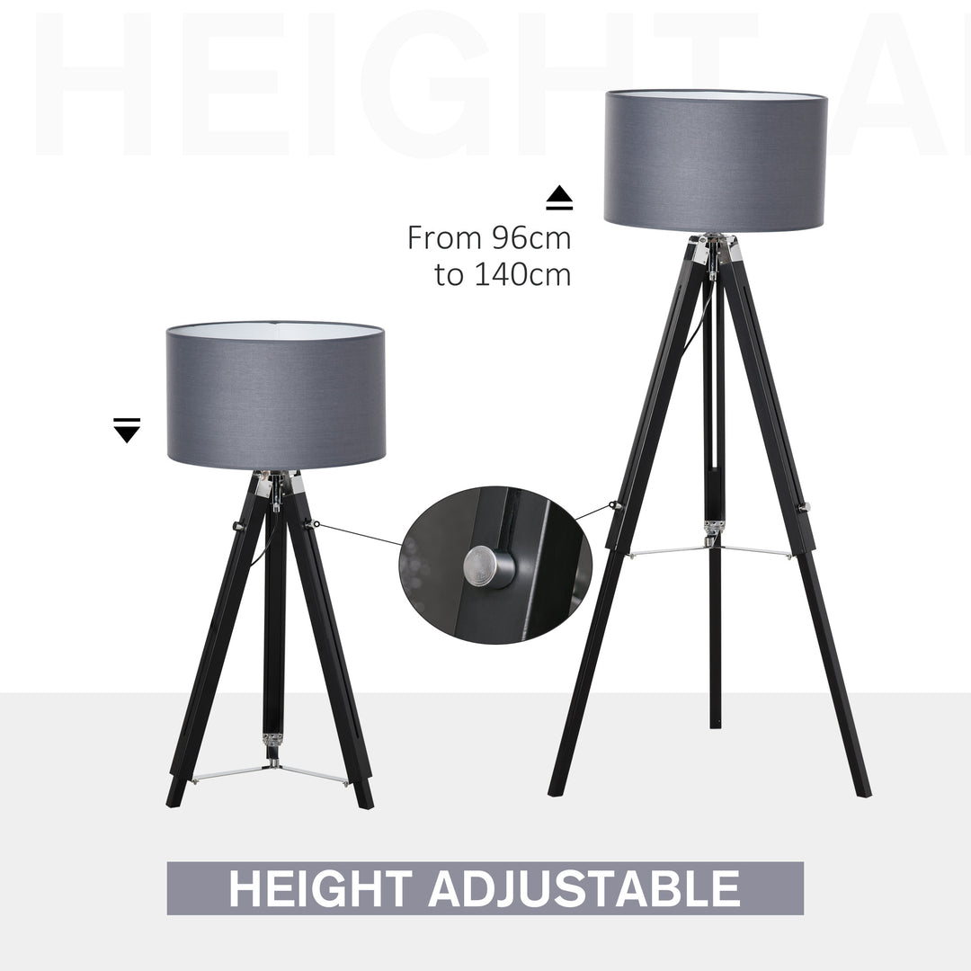 HOMCOM Modern Tripod Standing Lamps for Living Room with Fabric Lampshade, Floor Lamps for Bedroom, (Bulb not Included), Grey and Black